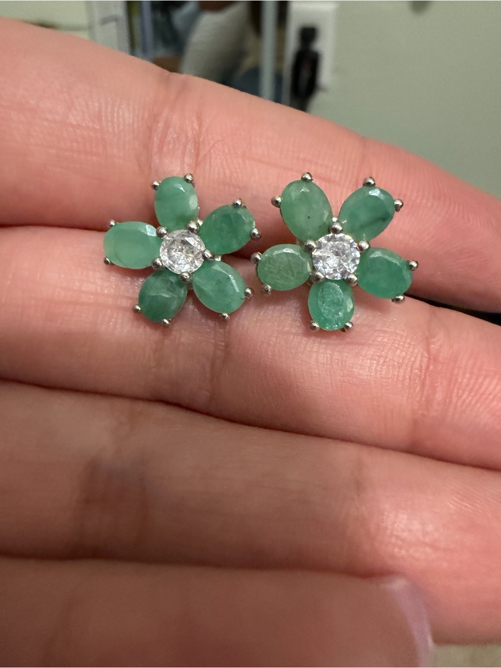 Green Floral Emerald & Cubic Zirconia Stud Earrings - Women Jewelry